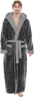 Mens Plush Robes Full Length Hooded Fleece Bathrobe - Extra Long