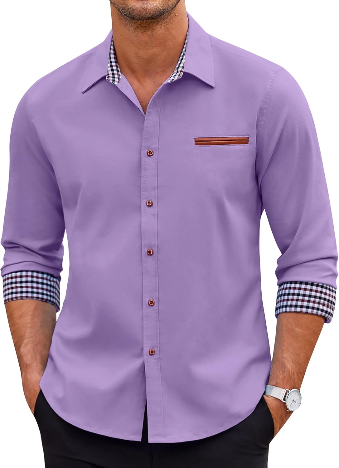 COOFANDY Men's Casual Dress Shirt - Stylish Long-Sleeve Denim