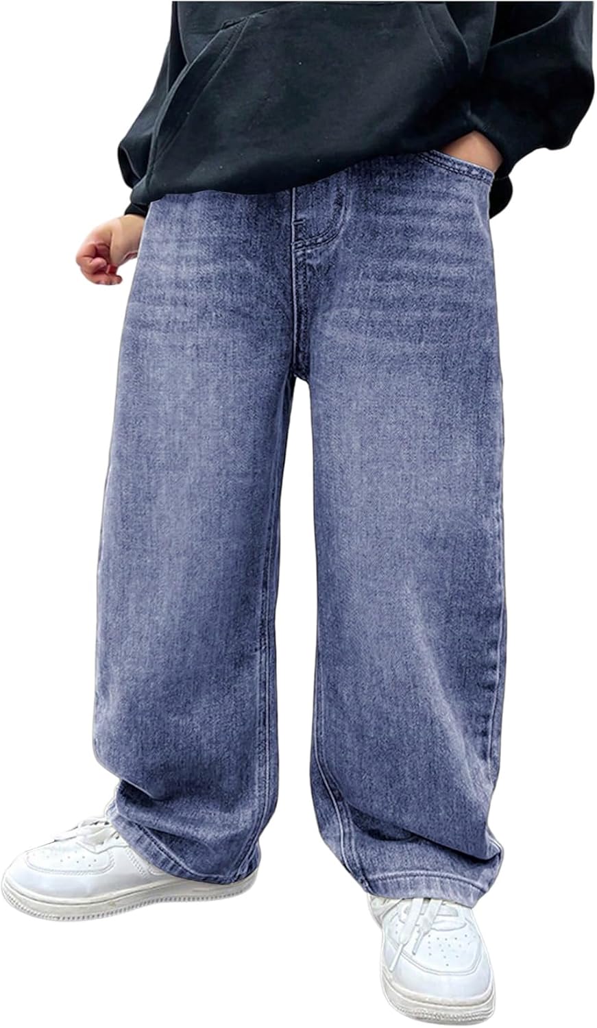 Baggy Straight Leg Denim Pants for Boys with Elastic Waist