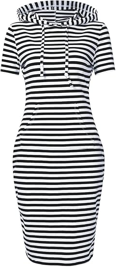 Clearlove Women's Stripe Pocket Knee Length Slim Pullover Hoodie Dress