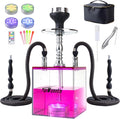 2 Hose Large Hookah Square Cloud Production Hookah Set - Portable LED