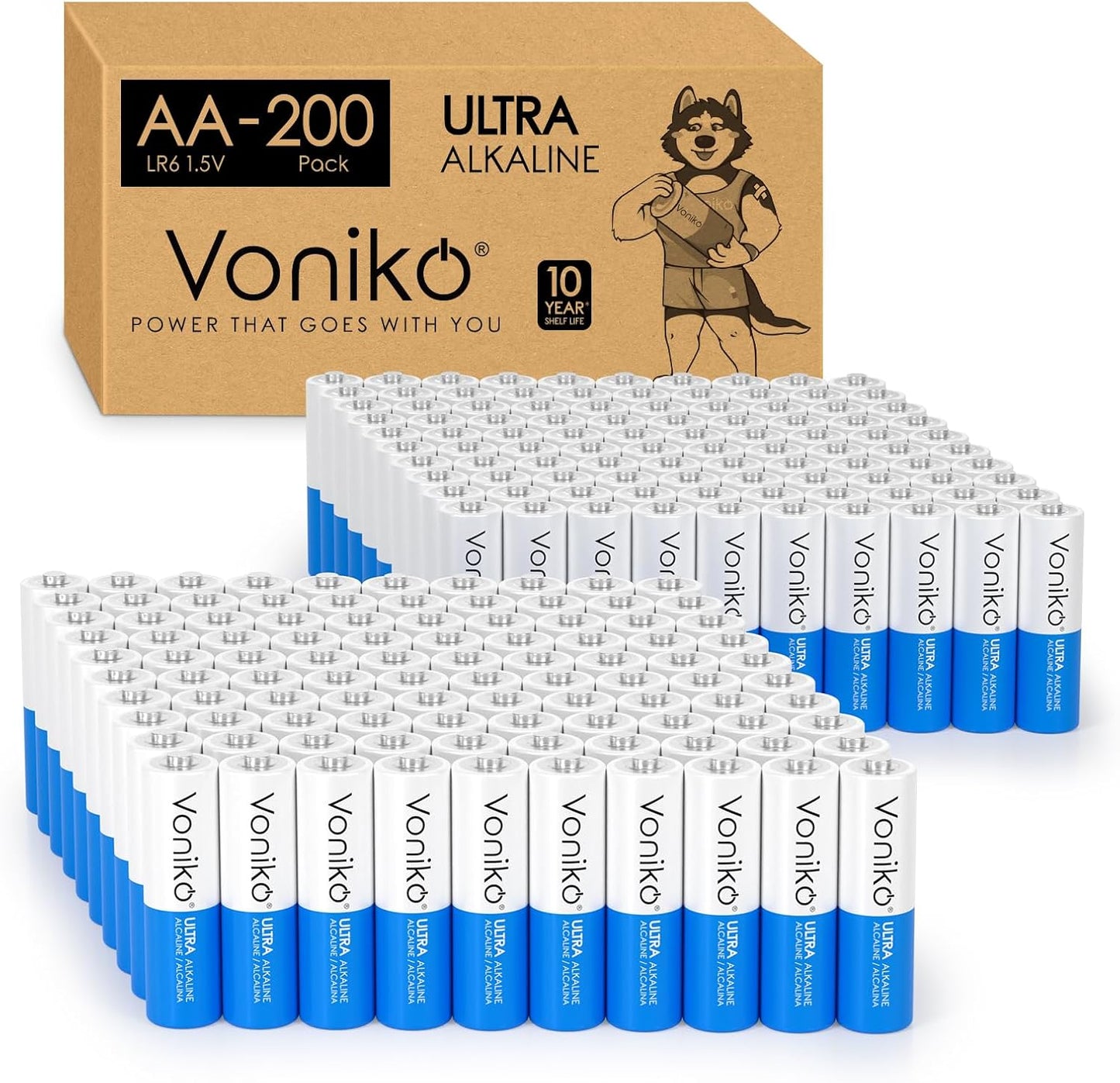 Voniko Premium Grade AA Batteries - Ultra Long-Lasting 200 Pack