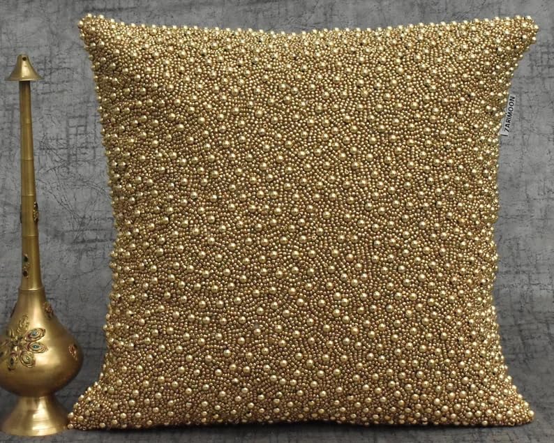 Gold Beaded Pillow Cover for Luxury Contemporary Decor