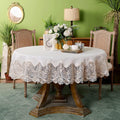 Lace Round Tablecloth with Macrame Border - Elegant Beige 70 in
