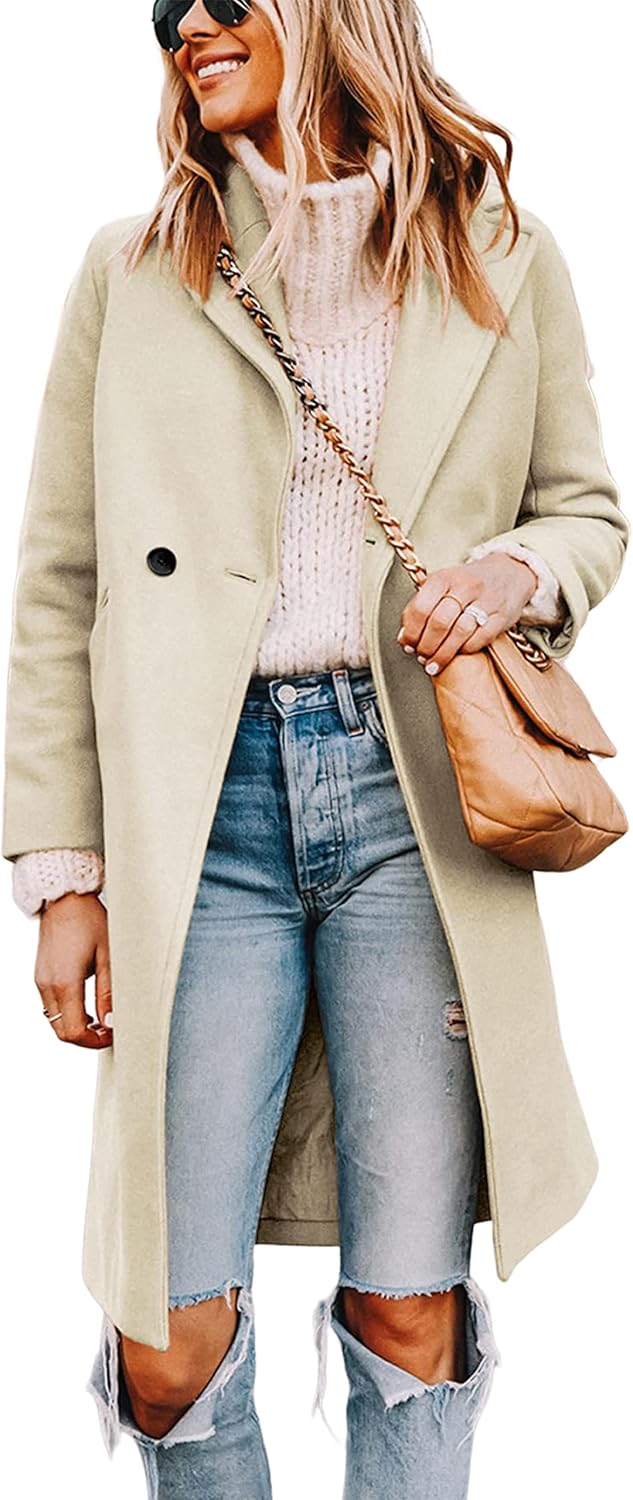 Stylish Women's Notch Lapel Double Breasted Wool Blend Coat