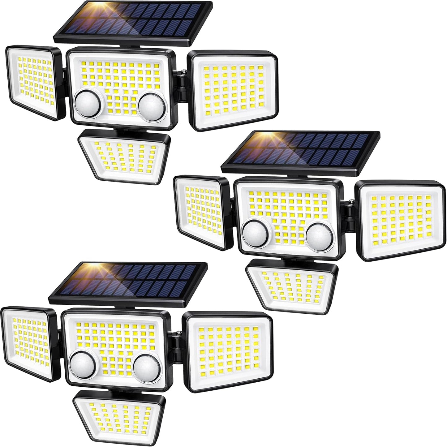 3000LM Solar Outdoor Lights with Motion Sensor - 4 Heads