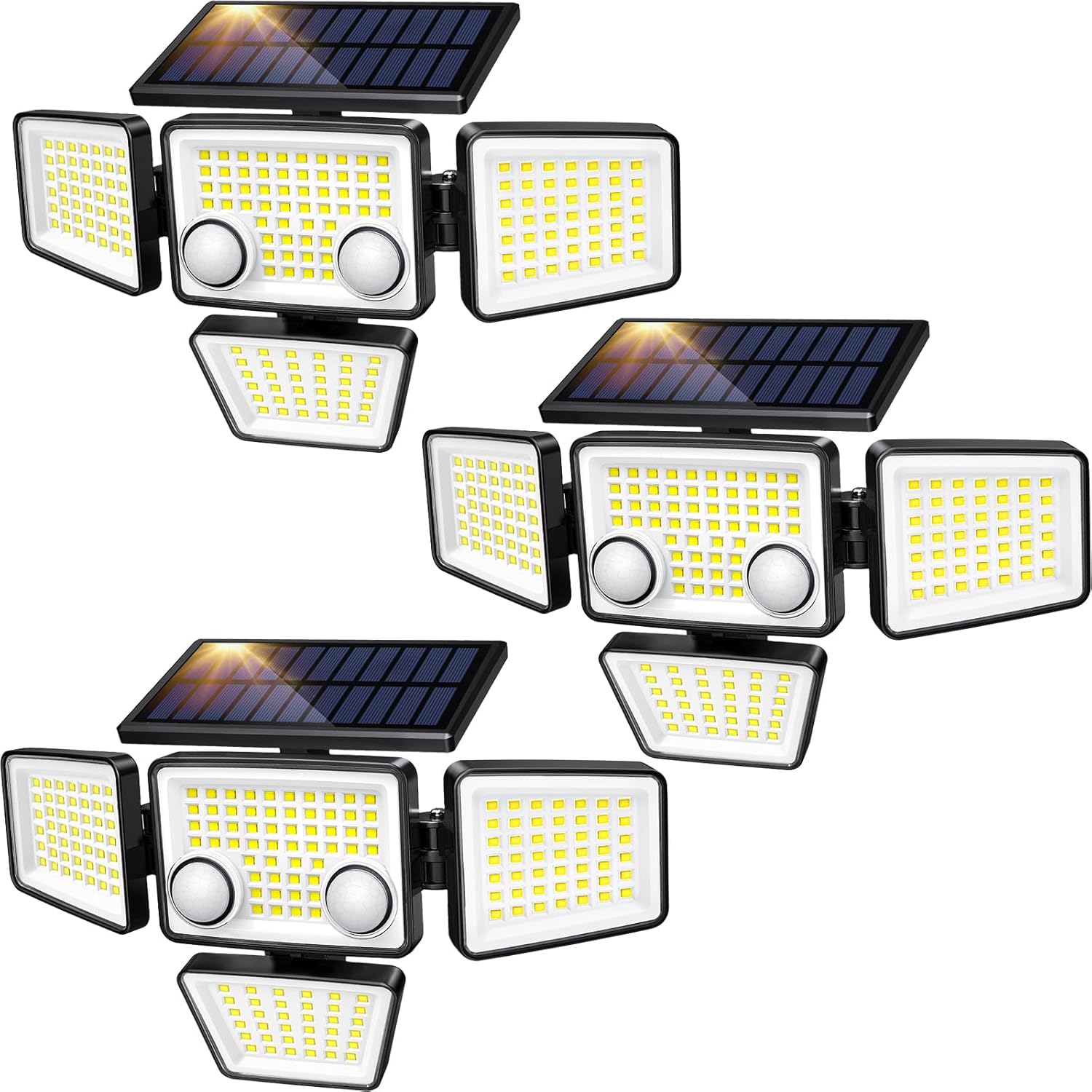 3000LM Solar Outdoor Lights with Motion Sensor - 4 Heads