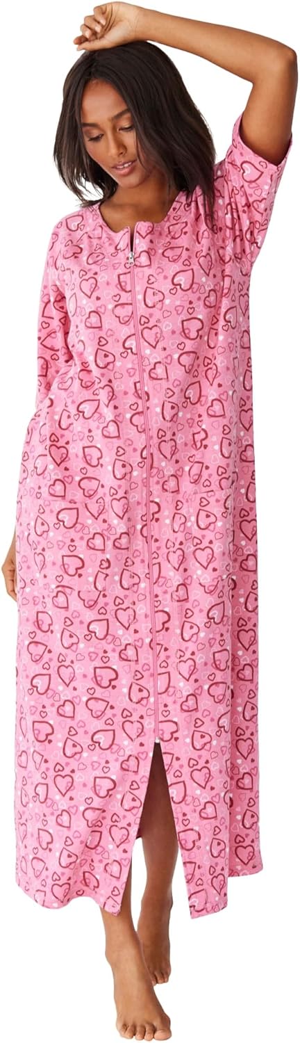 Dreams & Co. Women's Plus Size Long French Terry Zip-Front Robe