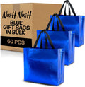 Reusable Blue Gift Bags 60-Pack - Large, Glossy Party Favor Bags