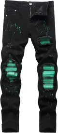 OIIIO Men's Patch Ripped Stretch Regular Fit Jean (Style Z5TZ)