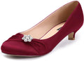ERIJUNOR Women Closed Toe Comfort Kitten Heels Satin Rhinestone - Low