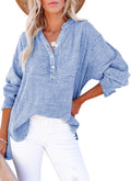 Womens Casual V Neck Button Long Sleeve Oversized Blouse - Lightweight