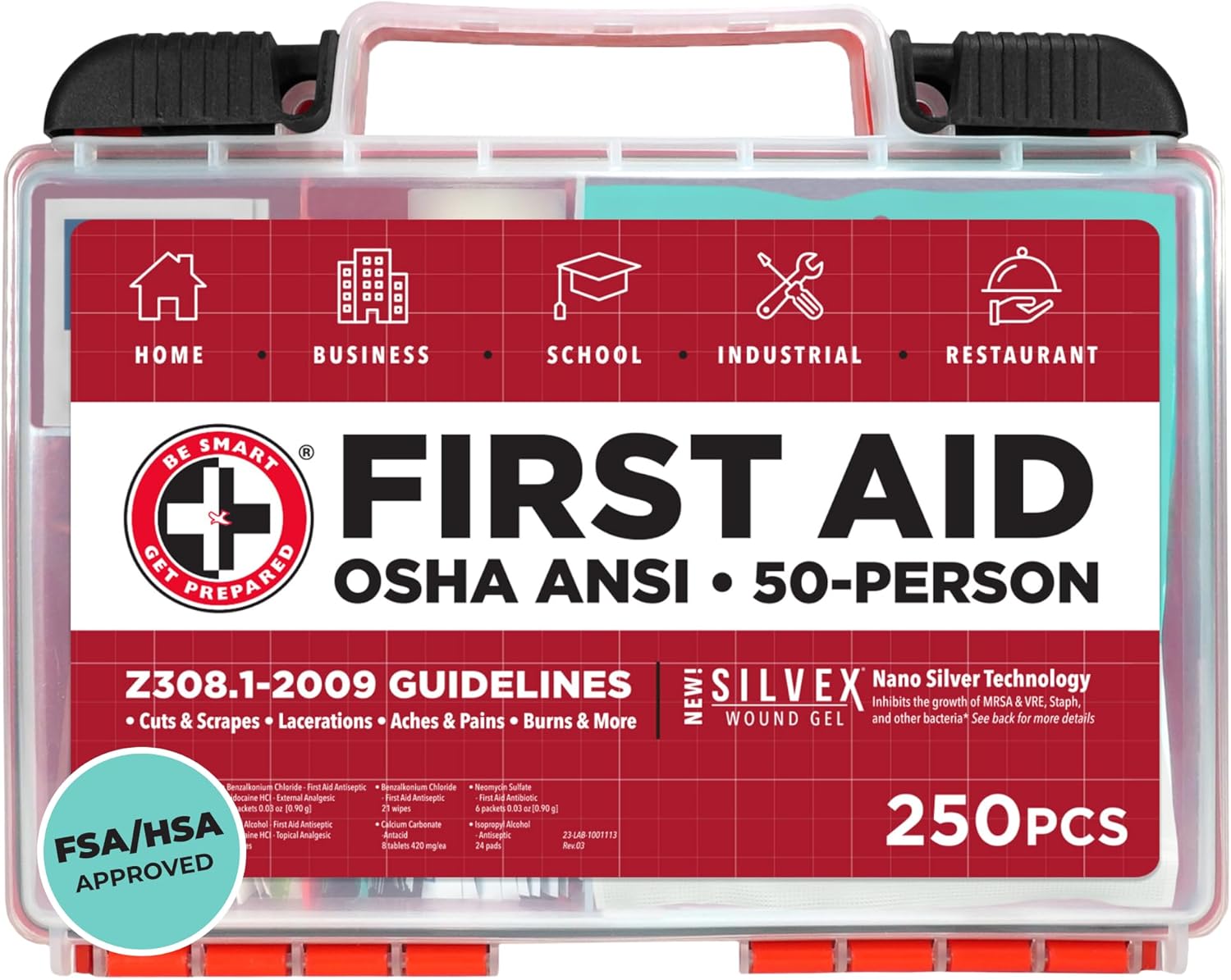 OSHA/ANSI First Aid Kit for 50 People - 250 Essential Pieces
