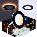 4 in Black Recessed Lights 16 Pack with Night Light - Slim Canless