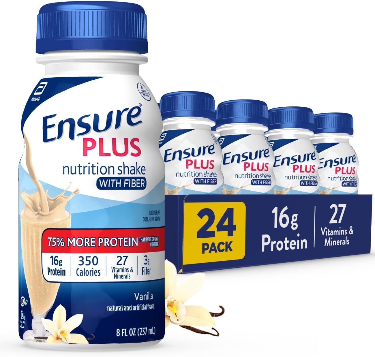 Ensure Plus Vanilla Nutrition Shake with Fiber for Weight Gain