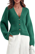 Saodimallsu Womens Deep V Neck Cardigan Sweaters - Cropped Cozy Knit