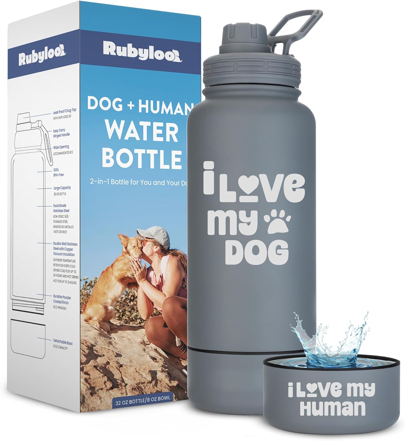 Dog Water Bottle for Dog Lovers - 32 oz Insulated Travel Bottle