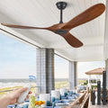 60 in Outdoor Ceiling Fan no Light - Quiet Wooden 3-Blade
