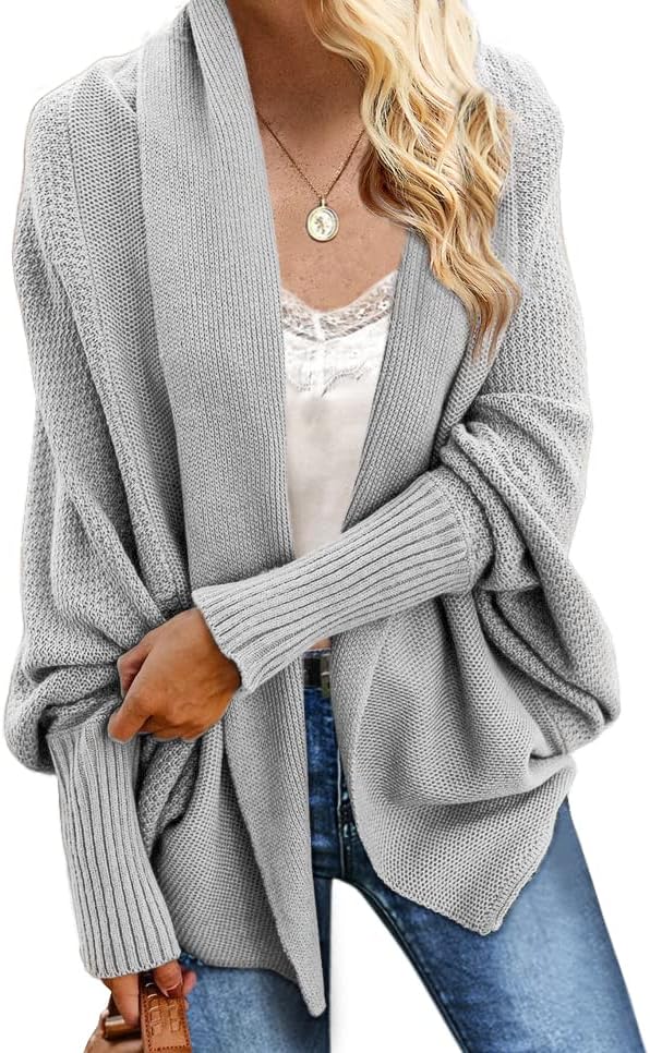 Imily Bela Women's Kimono Batwing Cable Knitted Cardigan Sweater