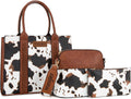 Cow Print 3-Piece Tote Crossbody Wallet Set for Women - Versatile