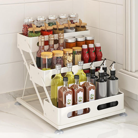 3 Tier Foldable Spice Rack for Countertop - Kitchen Organizer