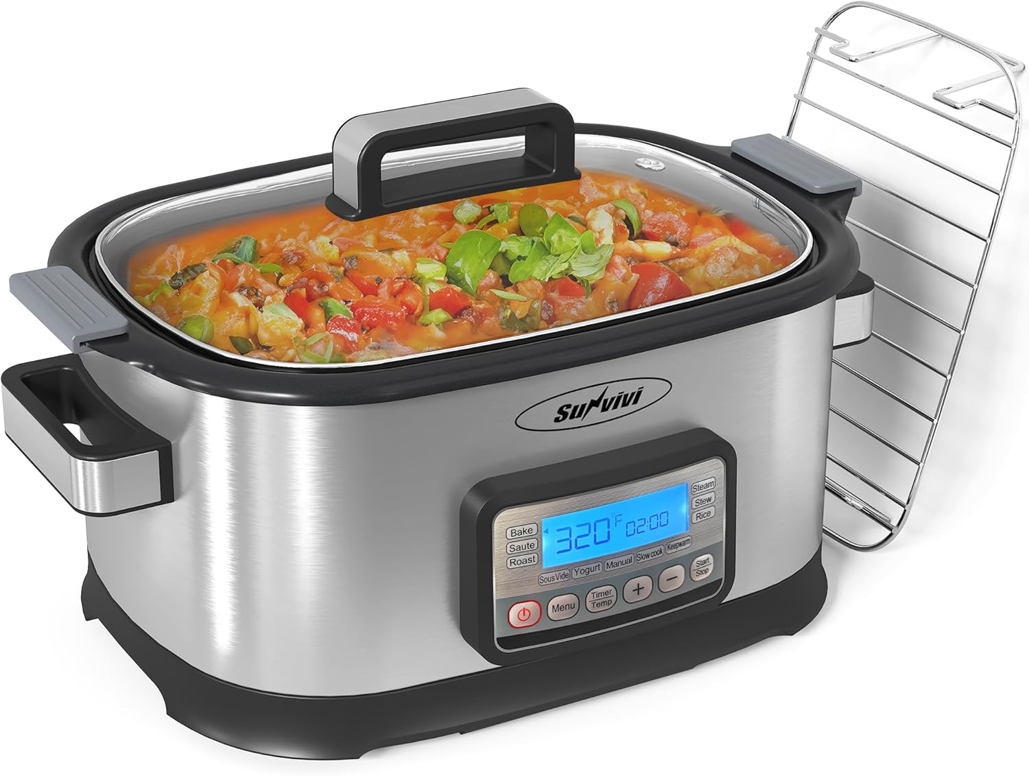 Sunvivi 6.5 Quart Slow Cooker Roaster Oven: 11 in 1 Multi-Cooker