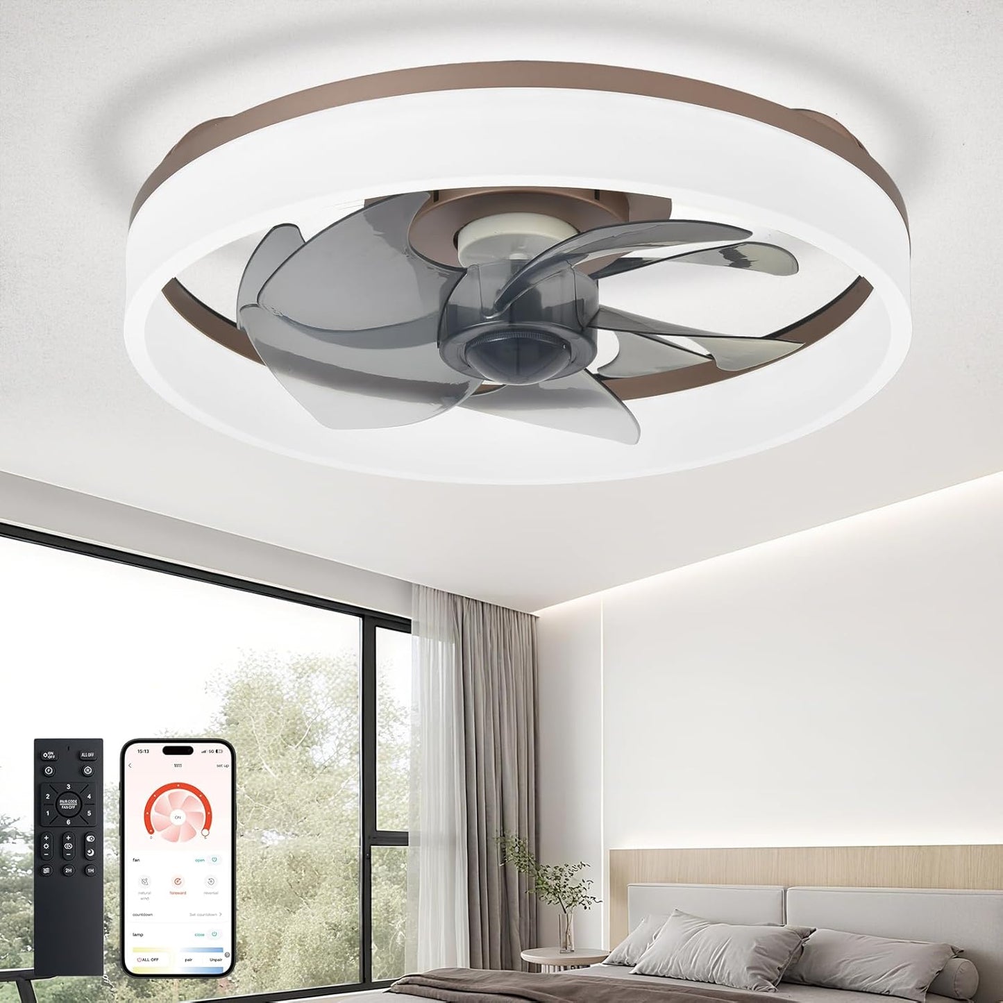 DLLT LED Ceiling Fan with Light: Modern Low Profile Fandelier