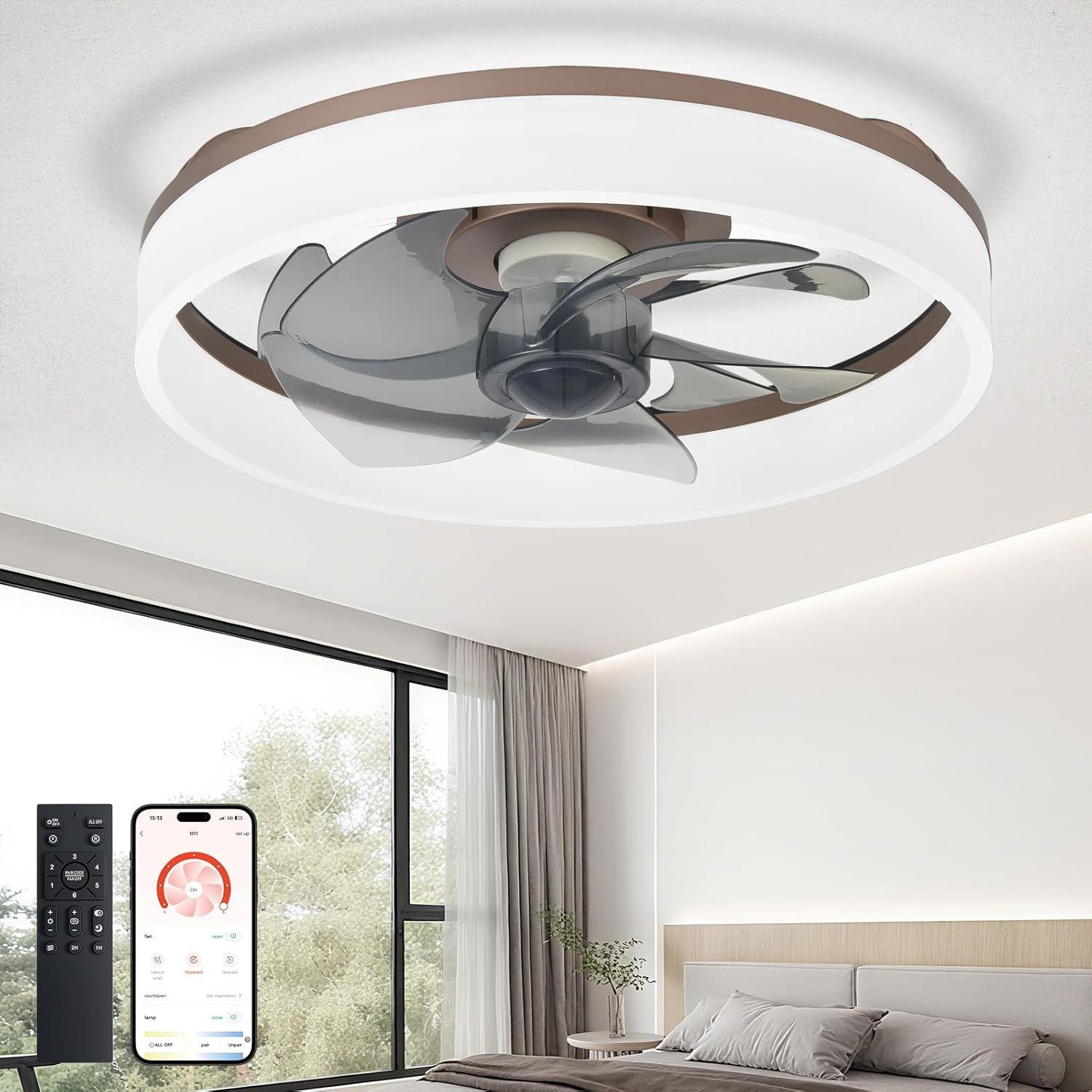 DLLT LED Ceiling Fan with Light: Modern Low Profile Fandelier