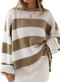 ZESICA Women's Oversized Striped Color Block Pullover - Cozy Fall Knit