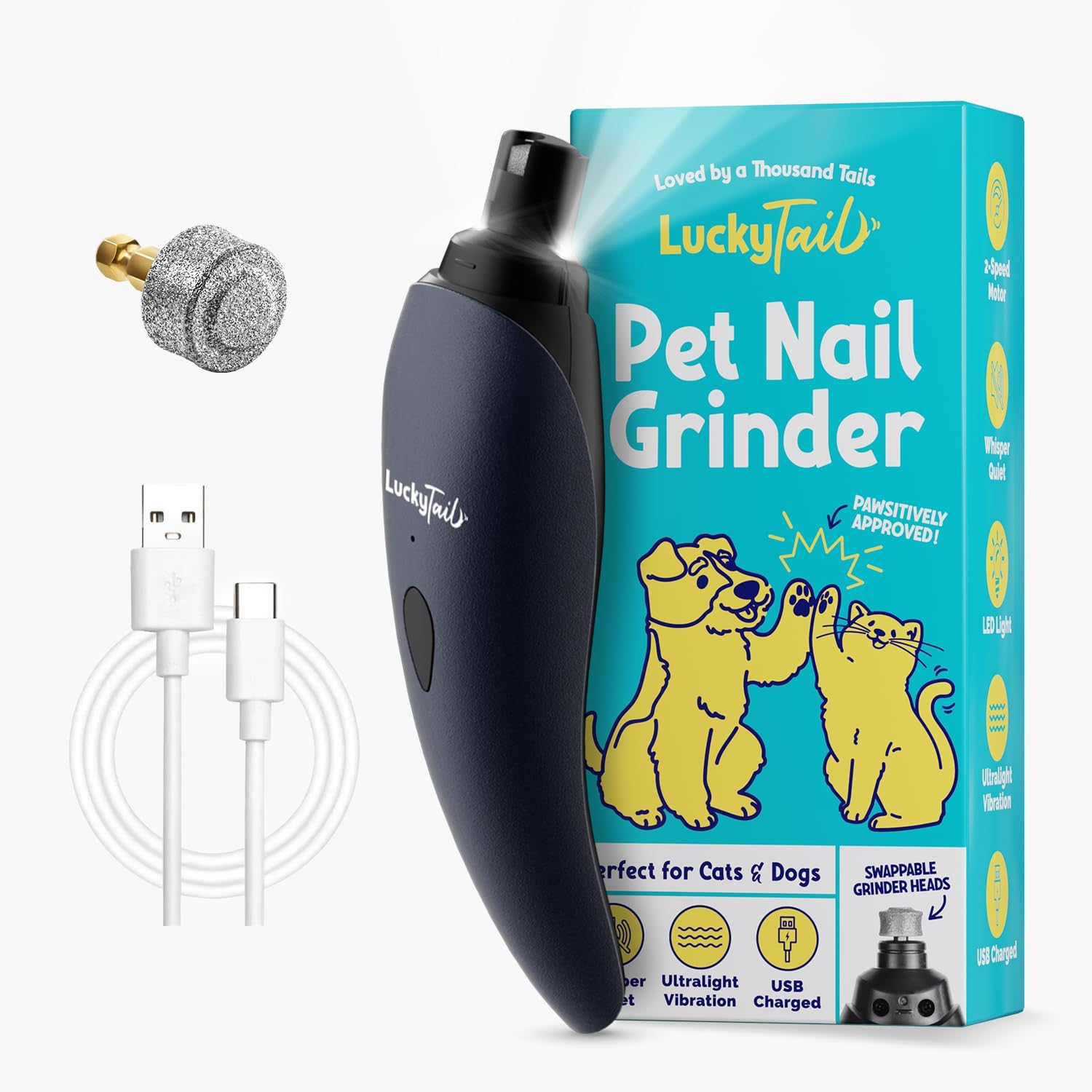 LuckyTail Pet Nail Grinder for Dogs and Cats - Quiet & Effective