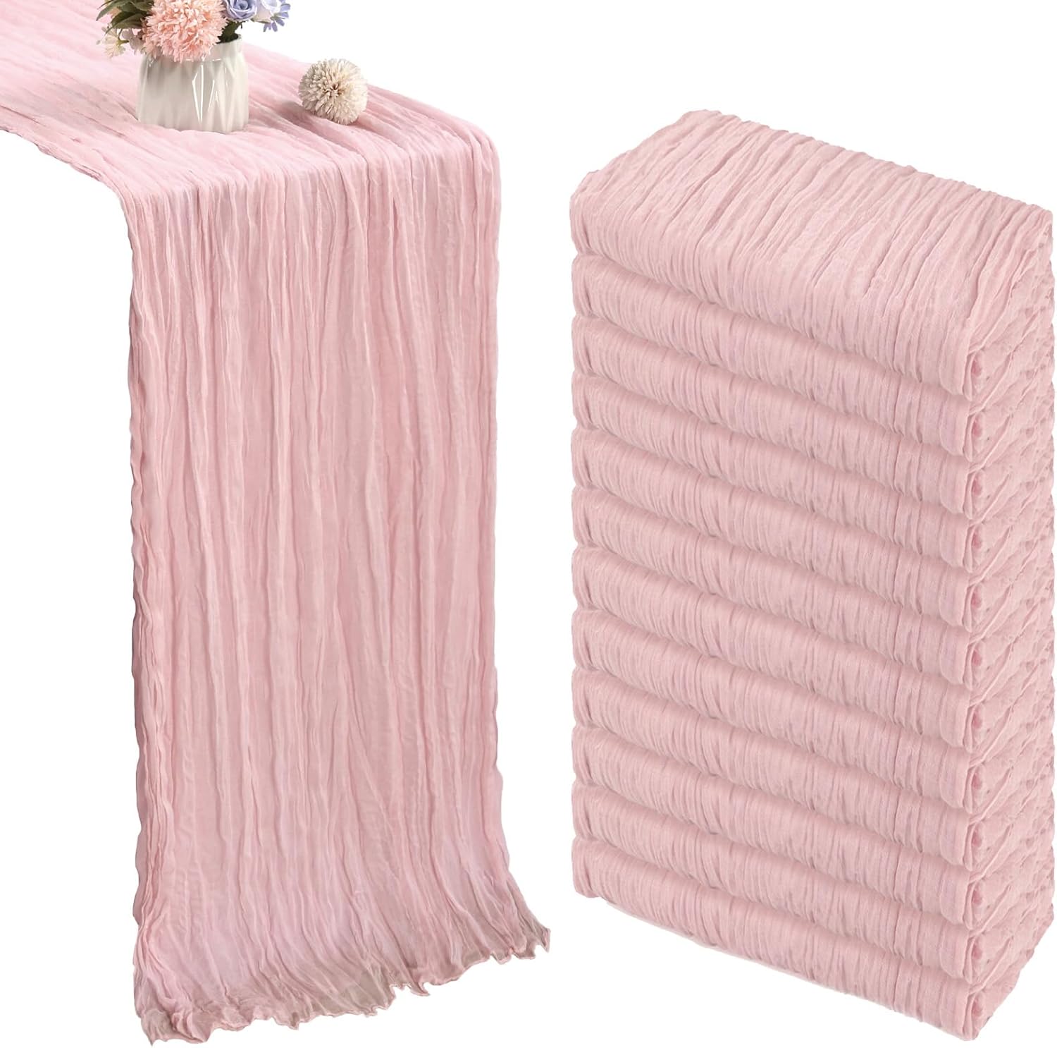 12 Pack 10FT Dusty Pink Cheesecloth Table Runner for Events