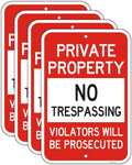 Private Property No Trespassing Sign 12x18 in (4 Pack) - Reflective