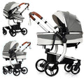 PU Leather 2 in 1 Baby Stroller with Bassinet - High View Foldable