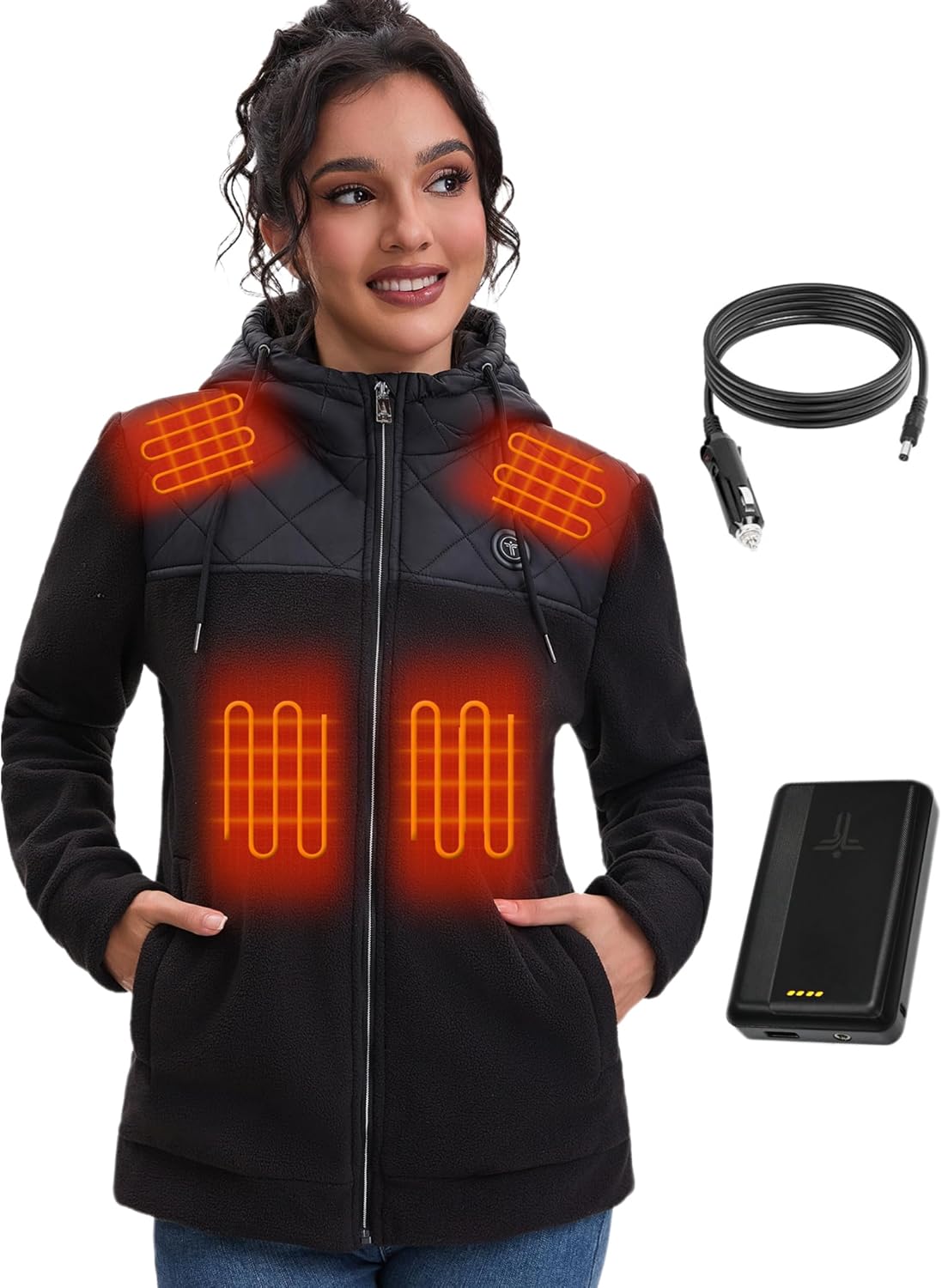 12V Fleece Heated Jackets for Women with 15000mAh Battery