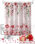 Pink Love Heart Shower Curtain Set - Waterproof & Stylish