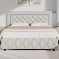 Full Bed Frame with Diamond Tufted Headboard - Cream Faux Leather