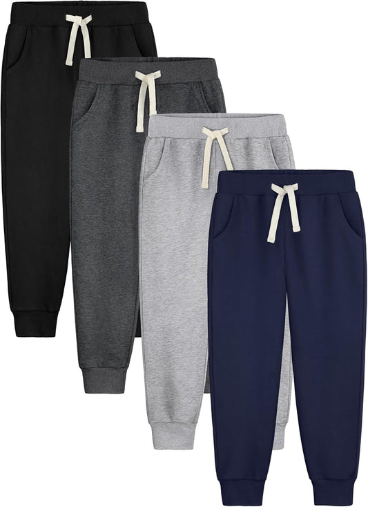 Boys Sweatpants Joggers 4 Pack Cotton Athletic Pants with Pocket
