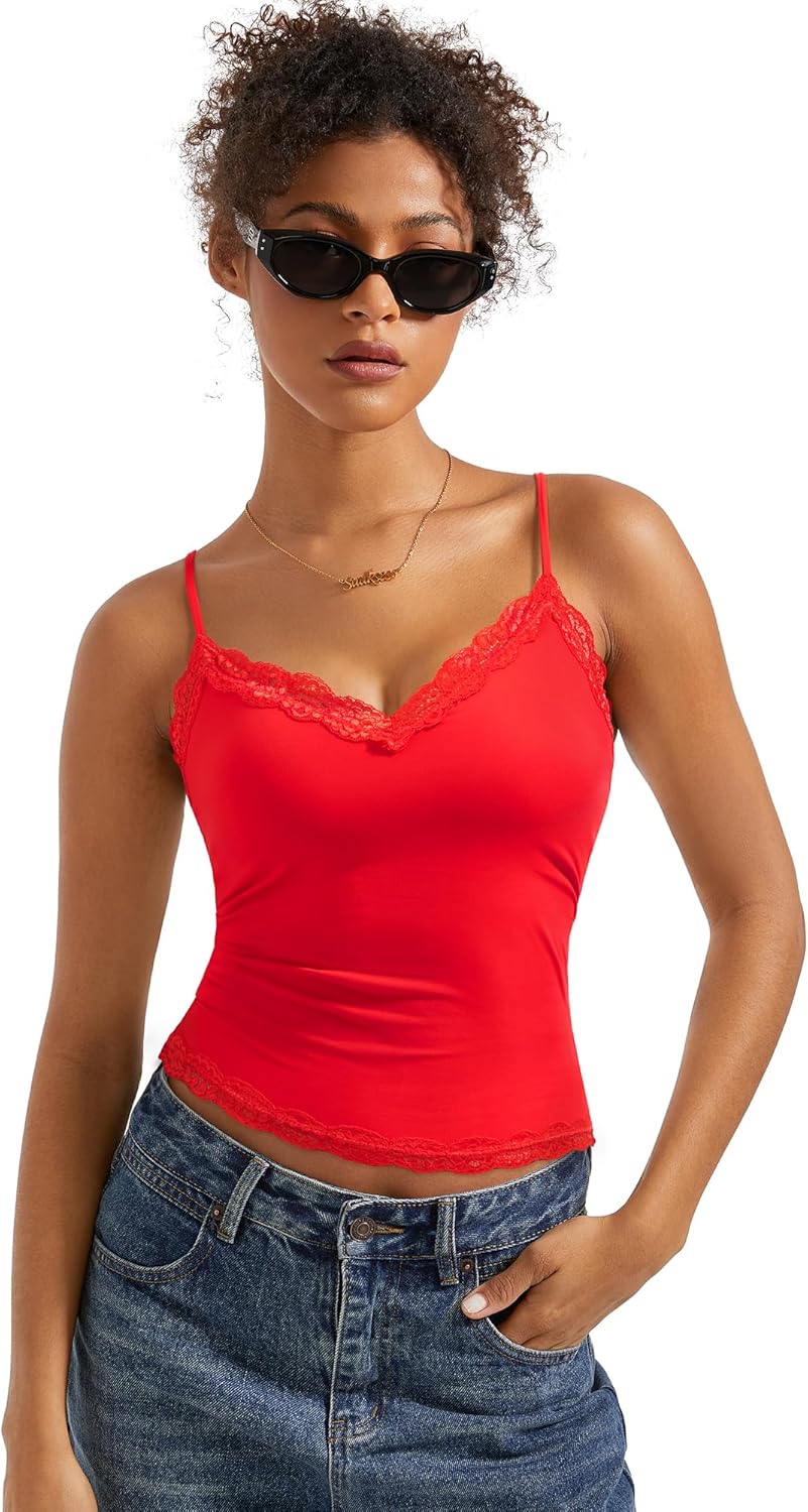 SUUKSESS Women Padded Lace Double Lined Tank Tops for Summer