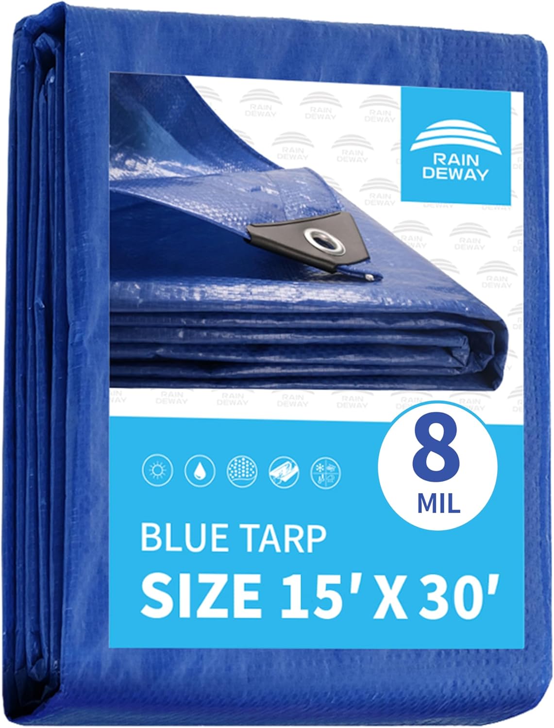 RAINDEWAY Large Tarp 15x30 Feet - Durable Waterproof Cover