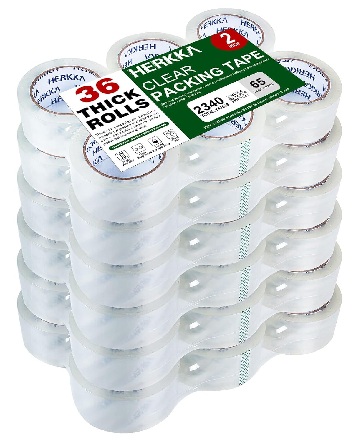 HERKKA Clear Packing Tape - Heavy Duty 36 Rolls for Shipping