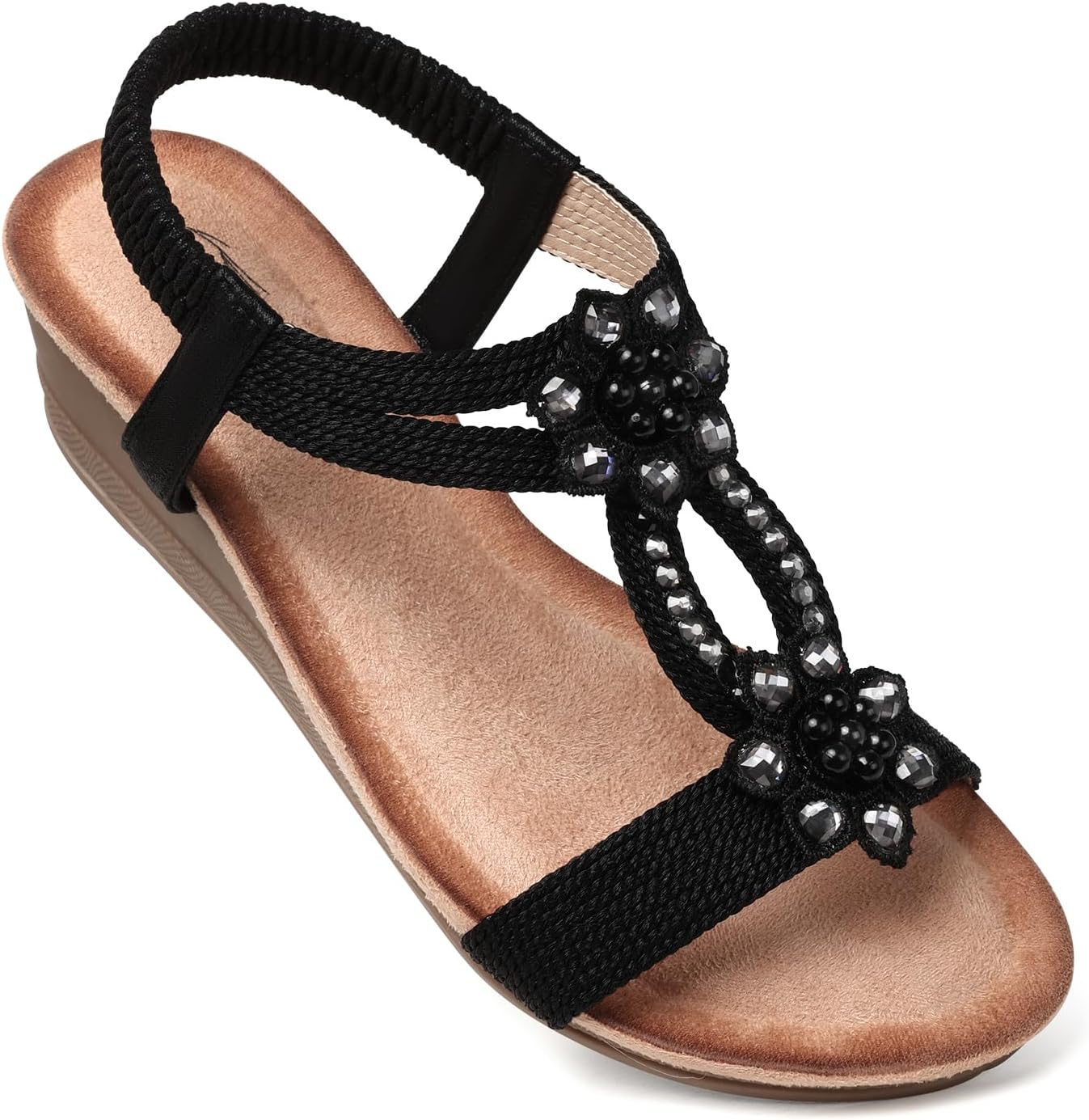 Comfortable Wedge Sandals for Women with Rhinestone Design