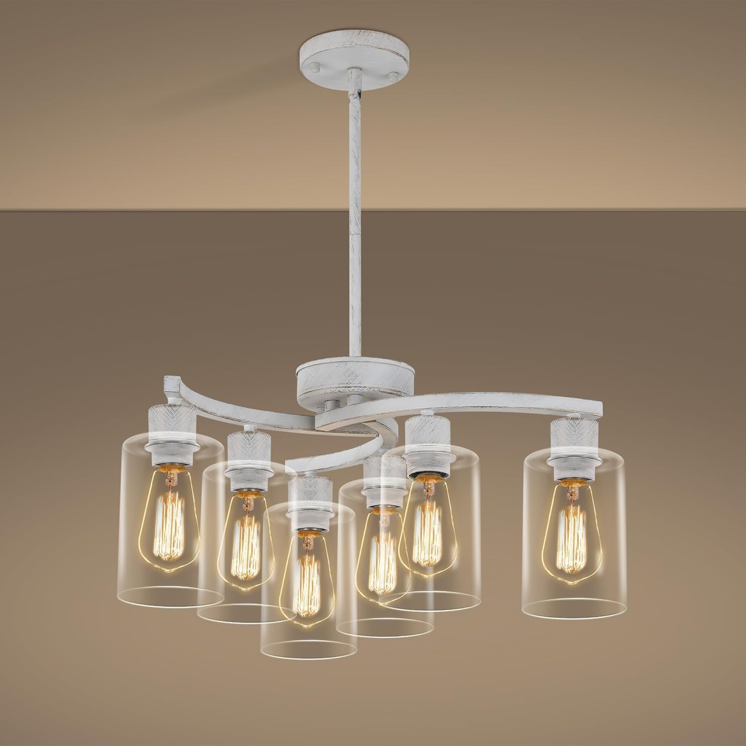 6-Light Antique White Chandelier for French Country Style Homes