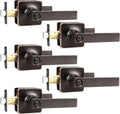 Oil Rubbed Bronze Privacy Door Lever 5 Pack - Modern Square Handles