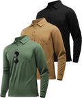 Long Sleeve Polo Shirts for Men with Pocket 3-Pack - Versatile Comfort