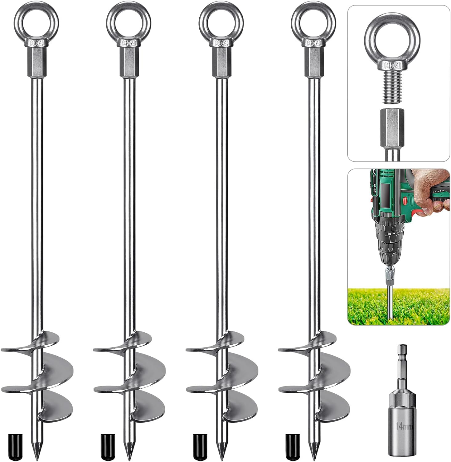 30ft' Ground Anchors Heavy Duty Steel for Trampolines and Sheds