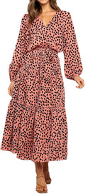 Womens Long Sleeve Floral Wrap Ruffle Maxi Dress - Flowy Tie Waist