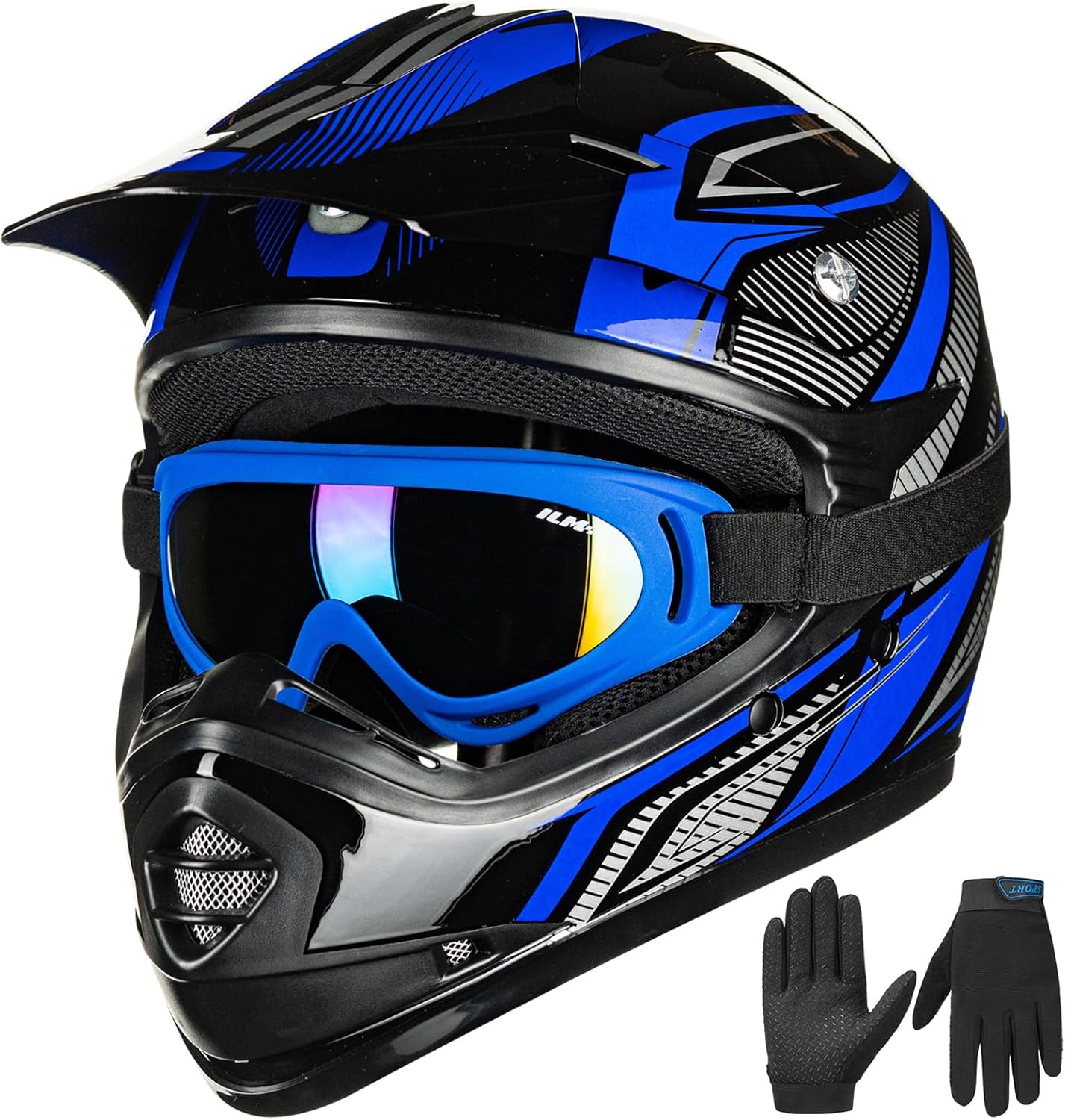 ILM Youth Kids ATV Helmet with Goggles and Gloves for Safety