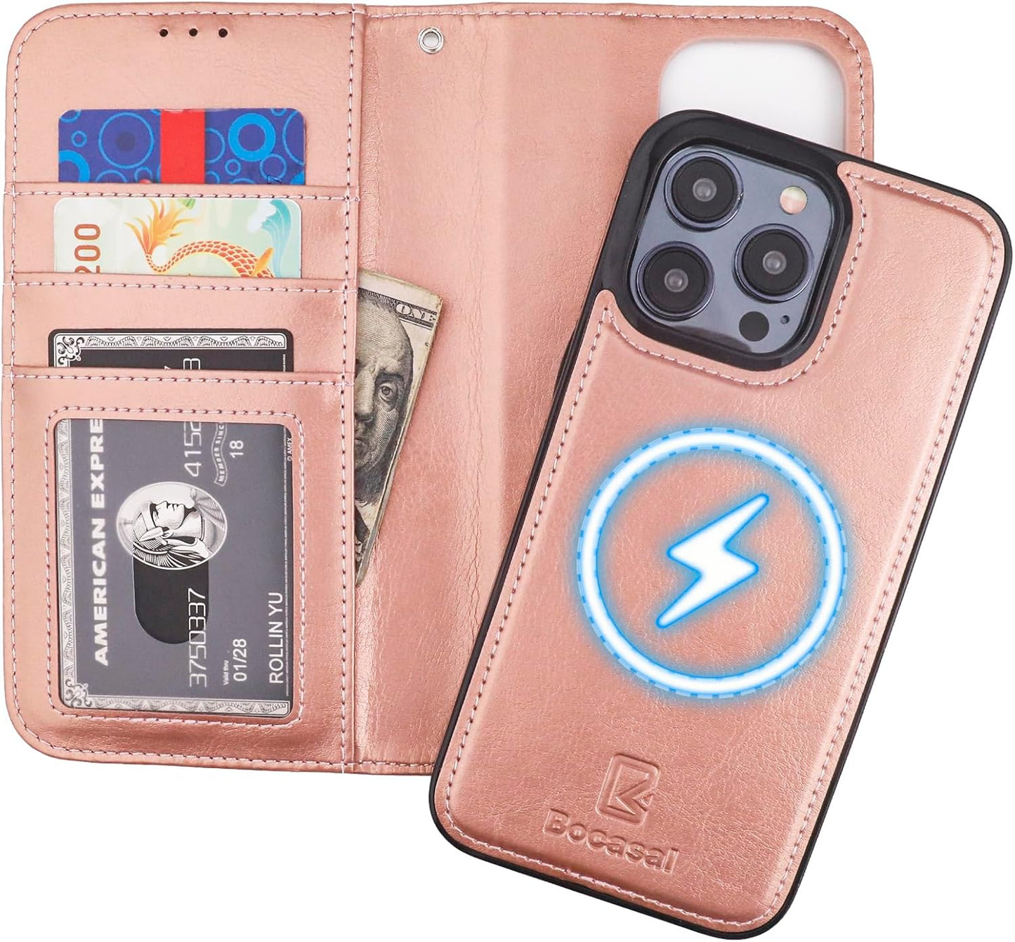 Bocasal iPhone 15 Pro Max Wallet Case with RFID Protection