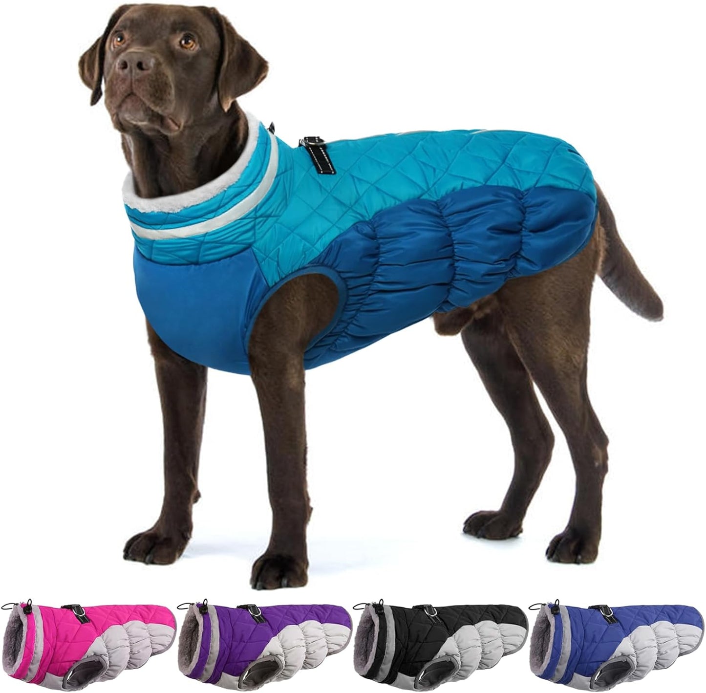 Warm Fleece Winter Dog Coat for Large Dogs with D-Ring