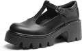 Womens T-Strap Mary Jane Platform Pumps - Chunky Low Heels